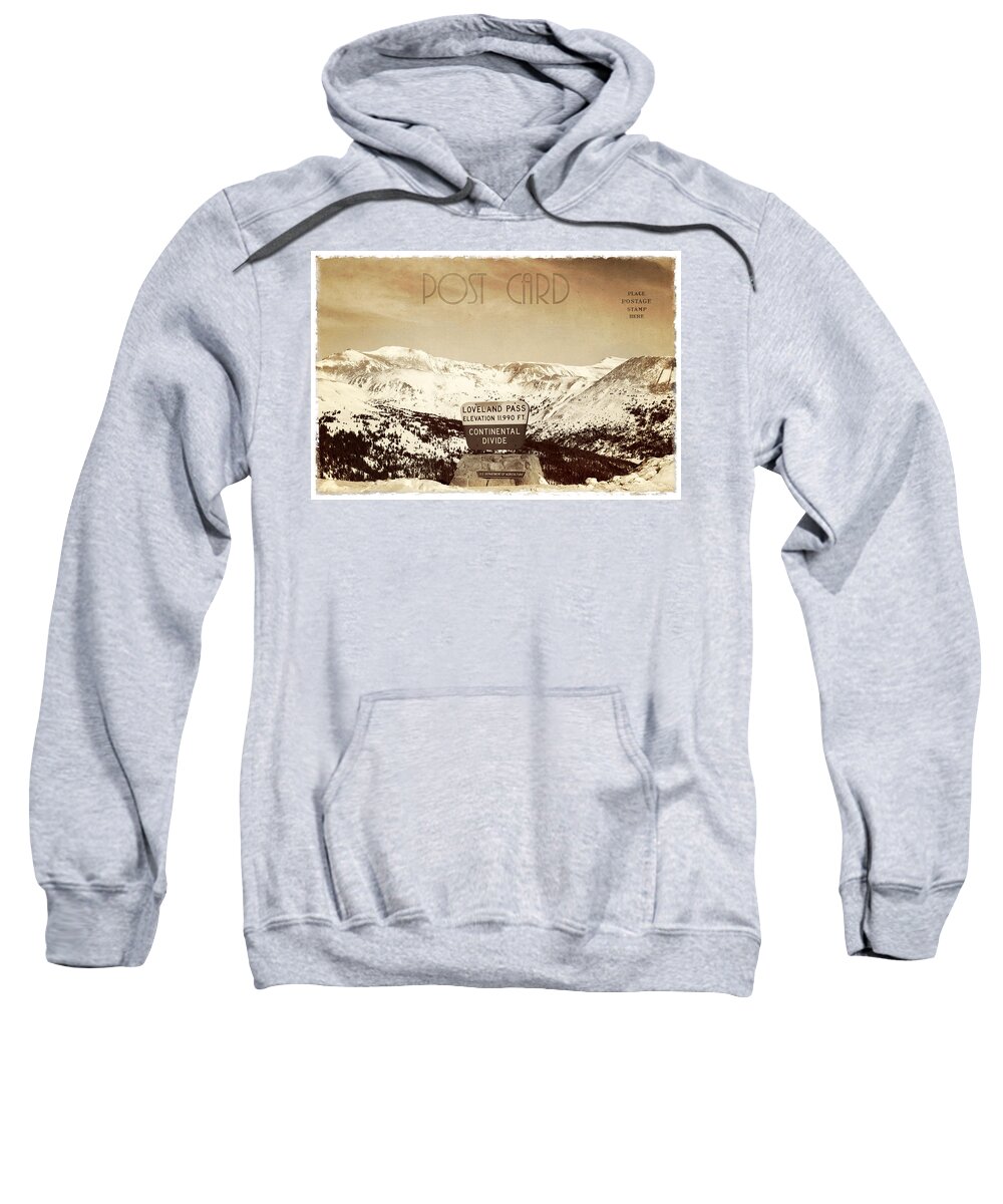 Background Sweatshirt featuring the photograph Vintage Style Post Card from Loveland Pass by Juli Scalzi