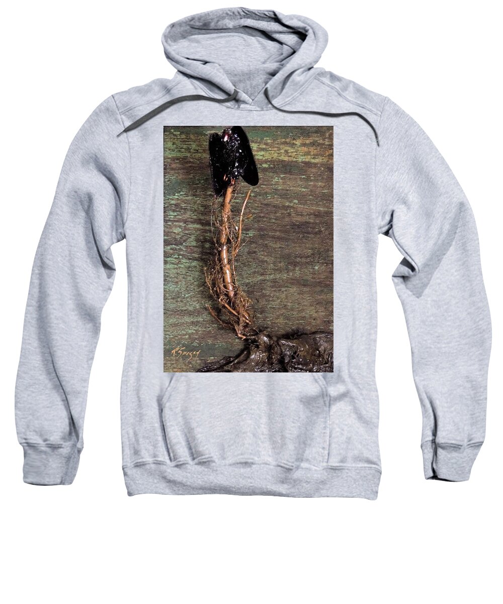 3d Sweatshirt featuring the mixed media Vulture with green brown background by Roger Swezey