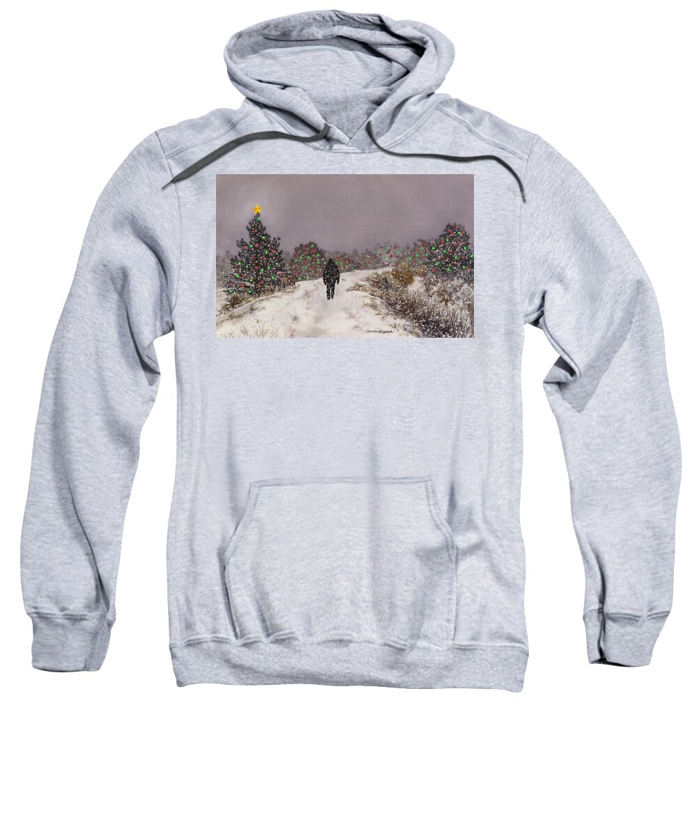 Snowy Painting Sweatshirt featuring the painting Walking Into the Light by Anne Gifford