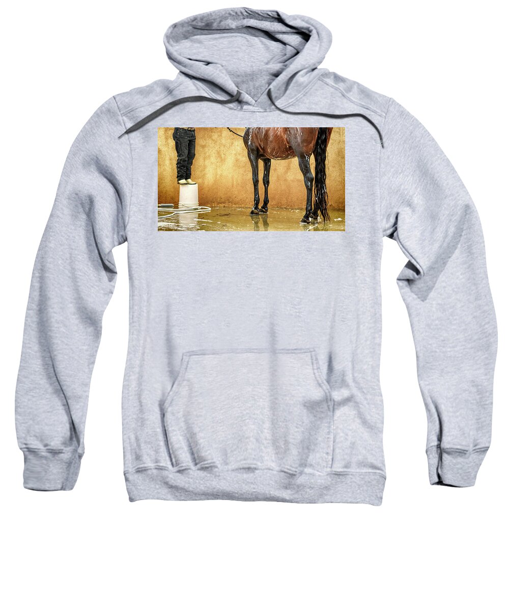 Animals Sweatshirt featuring the photograph Washing a Horse by Robert FERD Frank