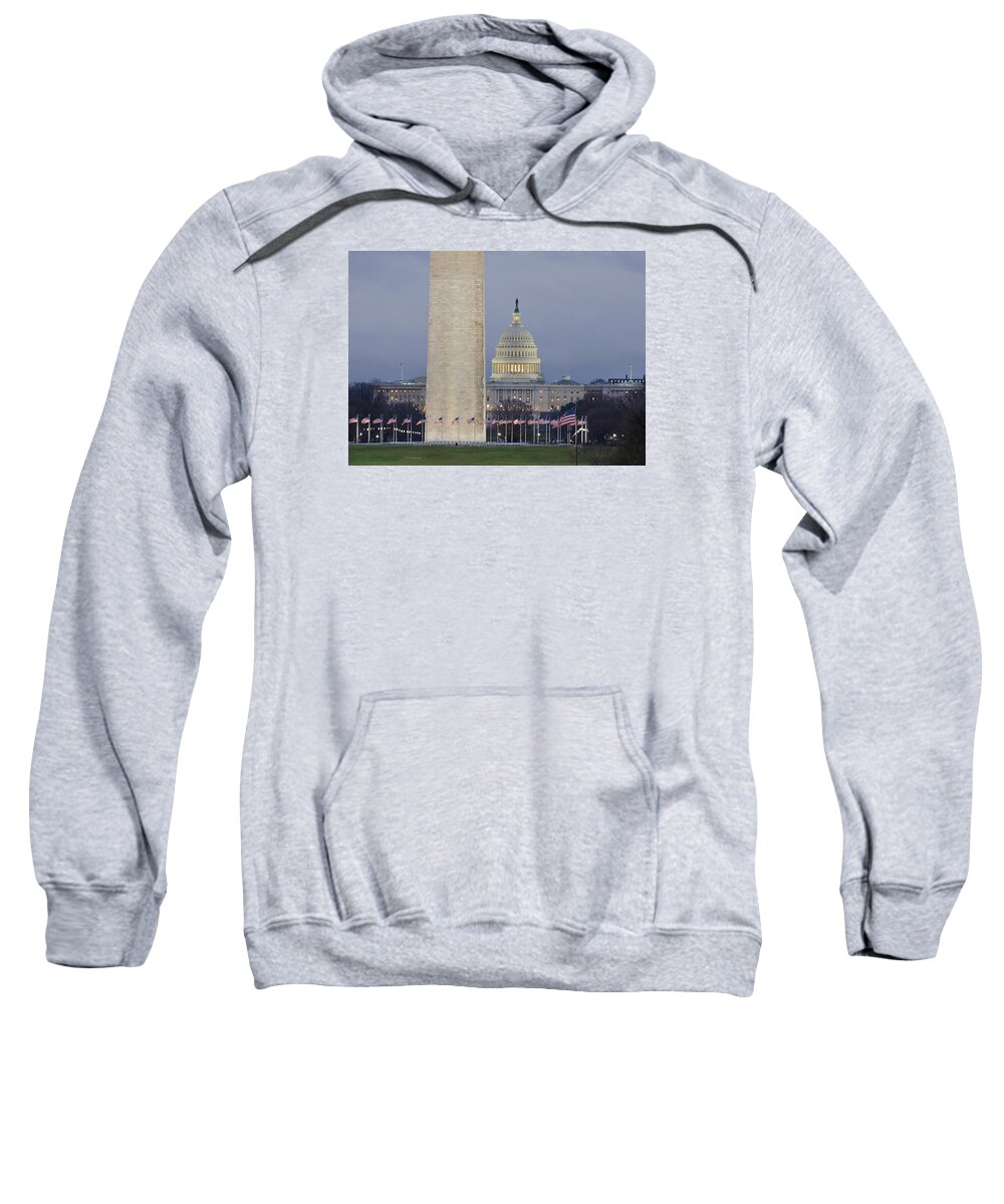 washington Dc Sweatshirt featuring the photograph Washington Monument and United States Capitol Buildings - Washington DC by Brendan Reals