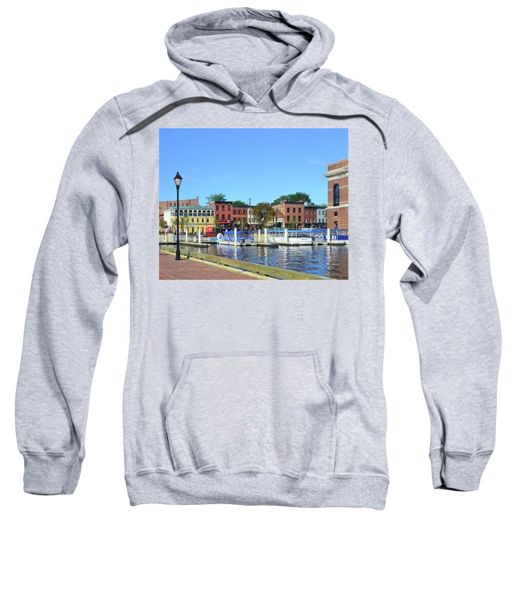 Fell's Point Sweatshirt featuring the photograph Water Taxi Stop - Inner Harbor at Fell's Point, Baltimore by Alex Vishnevsky