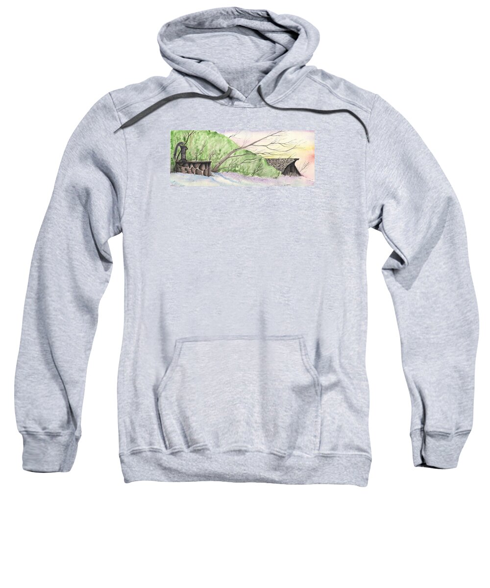Barn Sweatshirt featuring the painting Watercolor barn by Darren Cannell