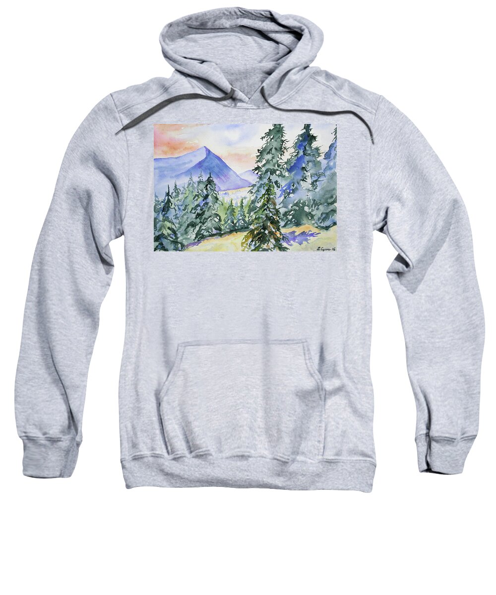 Mountain Sweatshirt featuring the painting Watercolor - Colorado Winter Mountain Sunrise by Cascade Colors