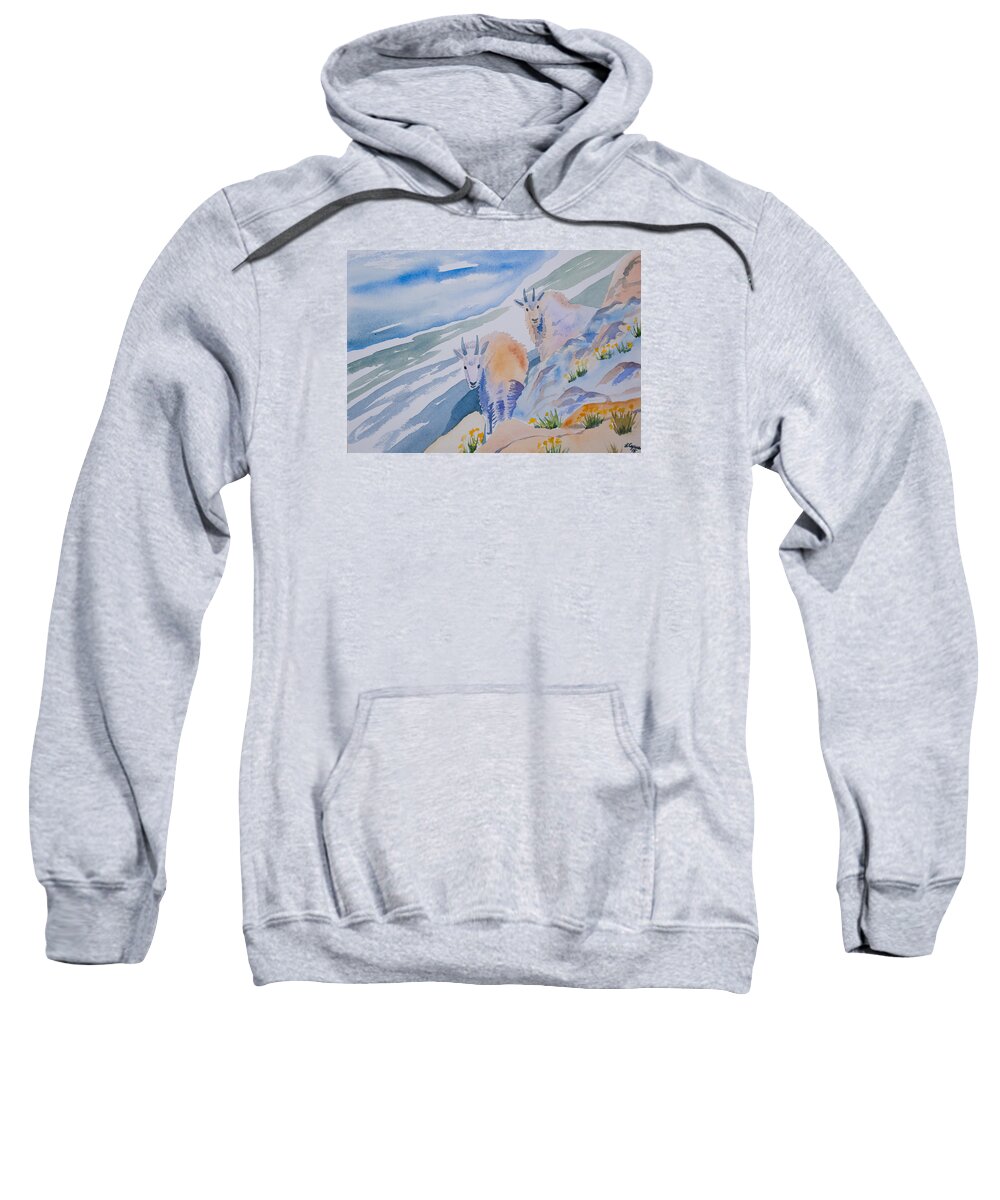 Mountain Goat Sweatshirt featuring the painting Watercolor - Mountain Goats on Quandary by Cascade Colors
