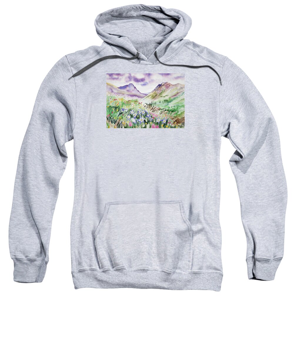 Yankee Boy Basin Sweatshirt featuring the painting Watercolor - Yankee Boy Basin Landscape by Cascade Colors