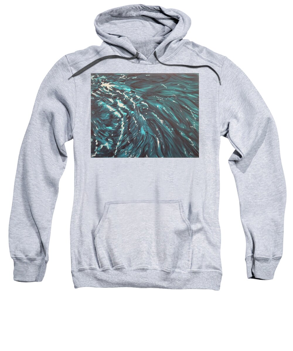 Water Sweatshirt featuring the painting Waves - Turquoise by Neslihan Ergul Colley
