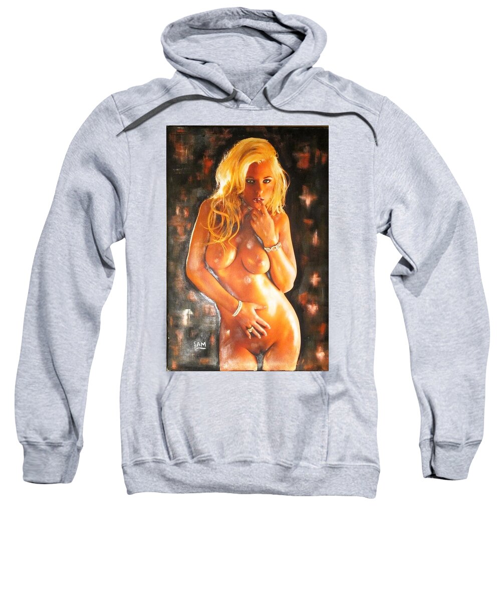 Nude Oil Painting Sweatshirt featuring the painting wendy Nude Model by Sam Shaker