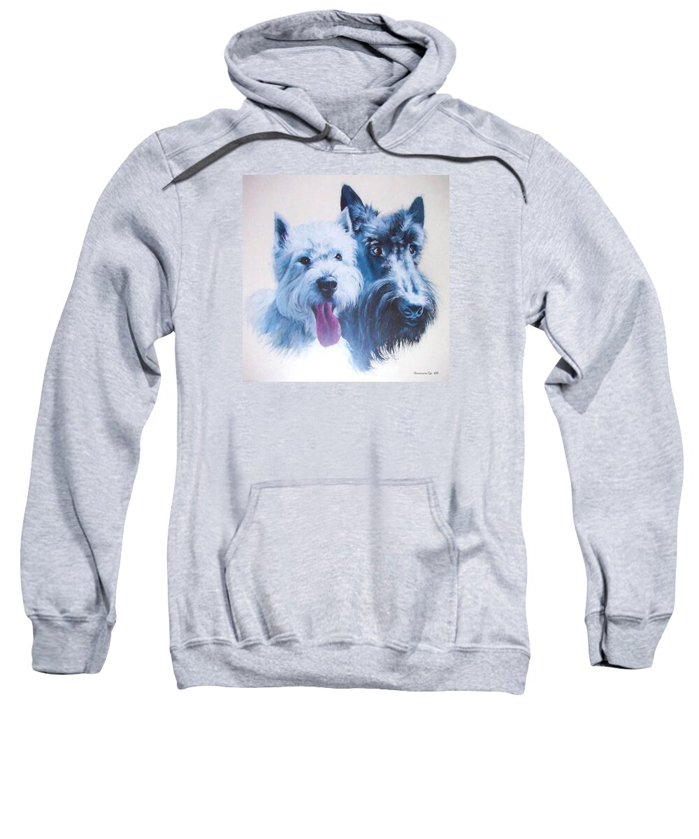 Dog Sweatshirt featuring the digital art Westie and Scotty Dogs by Charmaine Zoe