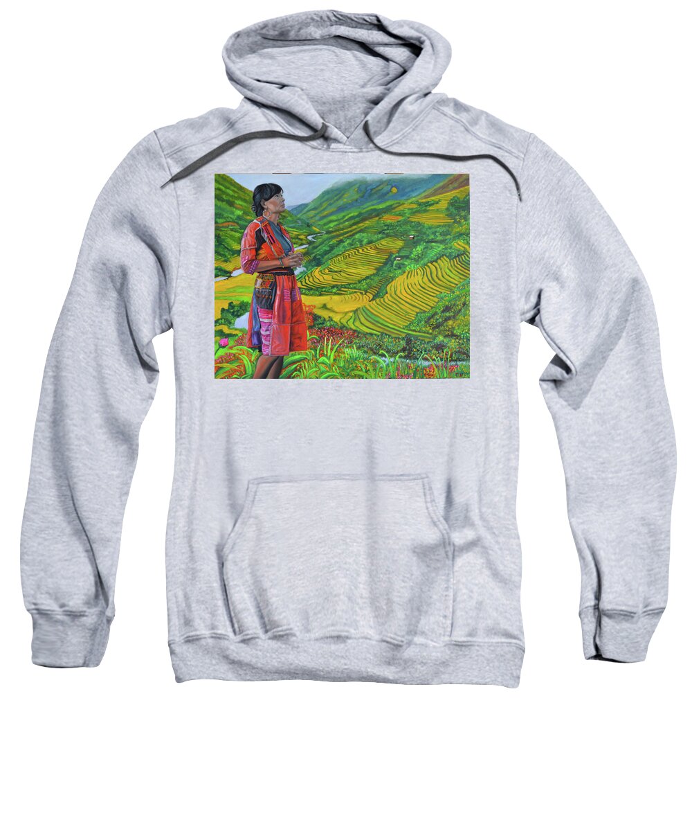 Hmong Woman Sweatshirt featuring the painting What If by Thu Nguyen