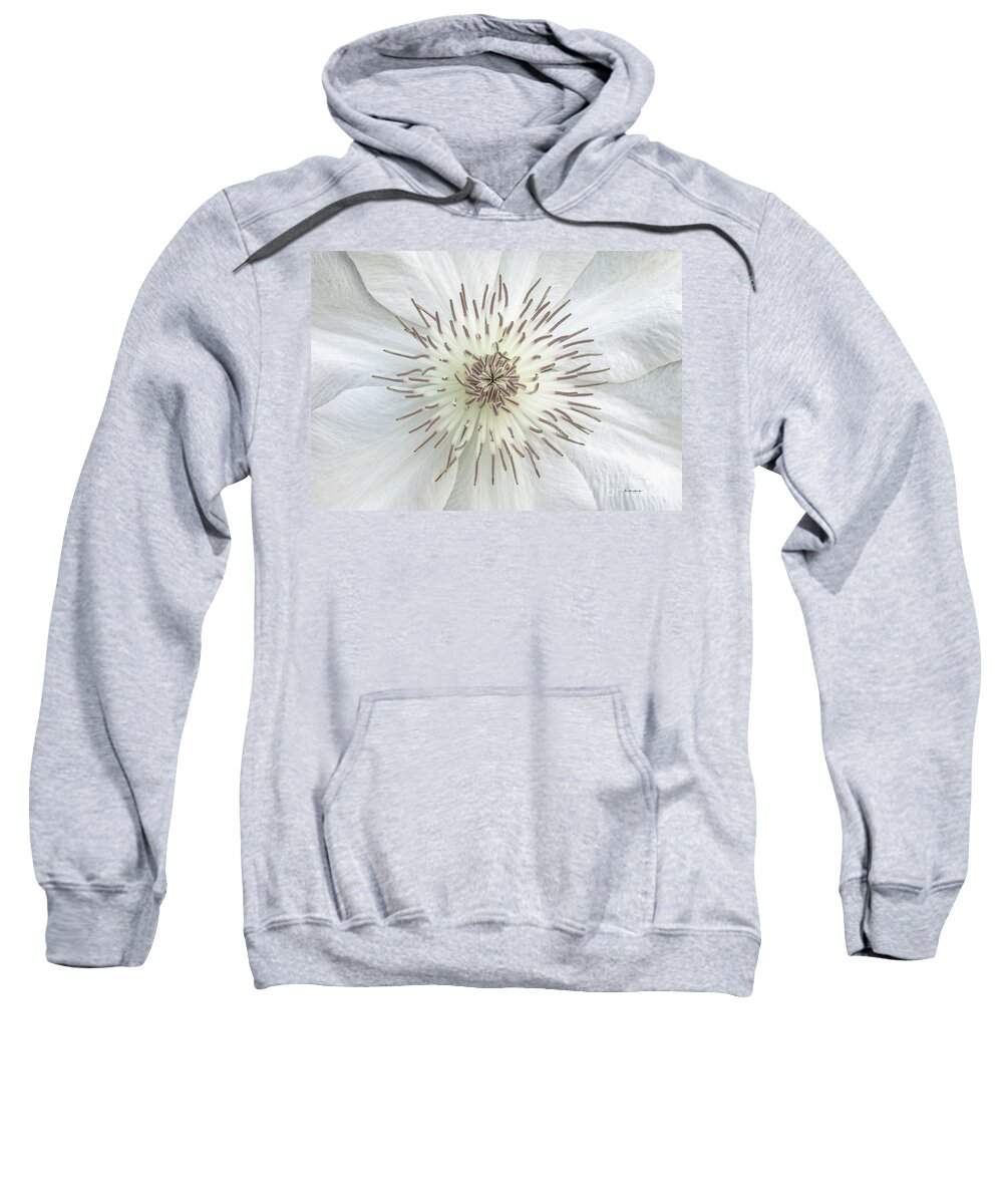 50121b Sweatshirt featuring the photograph White Clematis Flower Garden 50121b by Ricardos Creations
