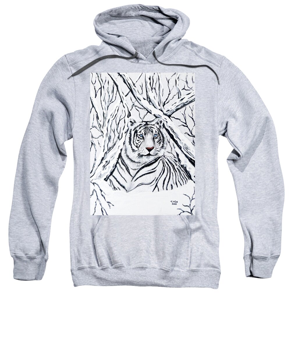 White Tiger Sweatshirt featuring the painting White tiger blending in by Teresa Wing