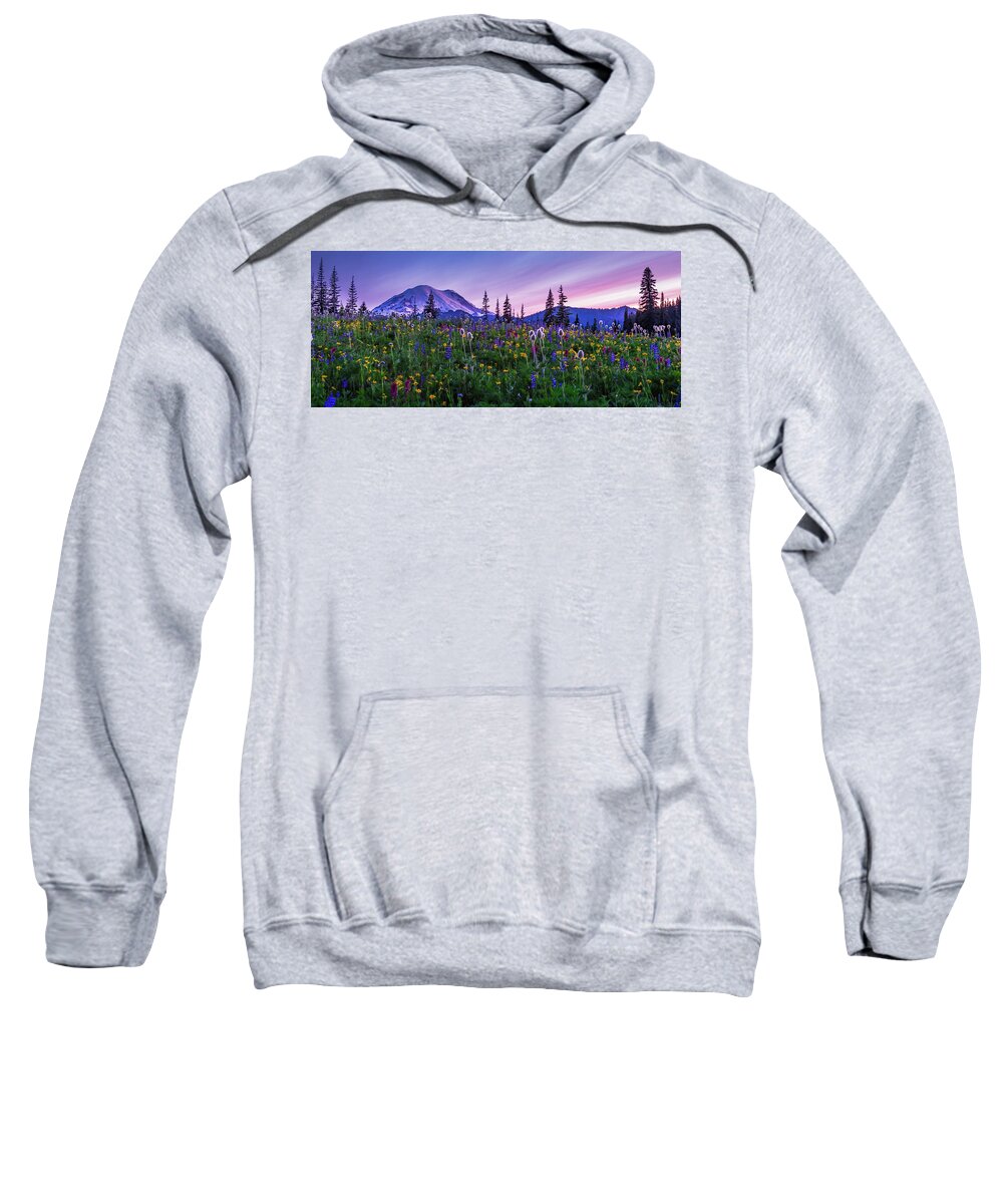Mount Rainier Sweatshirt featuring the photograph Wildflower Explosion by Judi Kubes