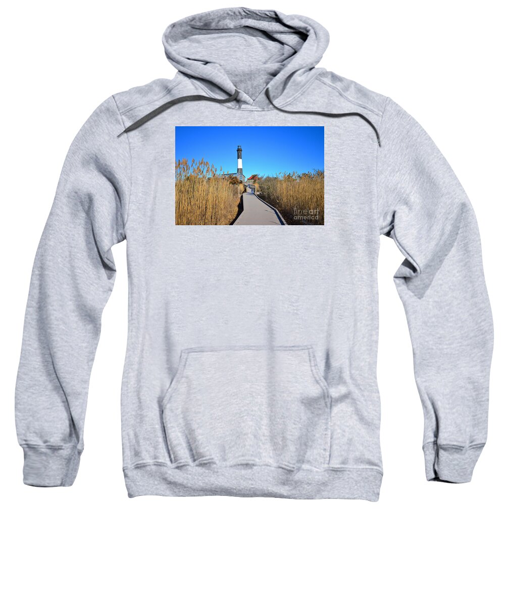 Featured Sweatshirt featuring the photograph Winter Afternoon at the Fire island Lighthouse by Stacie Siemsen
