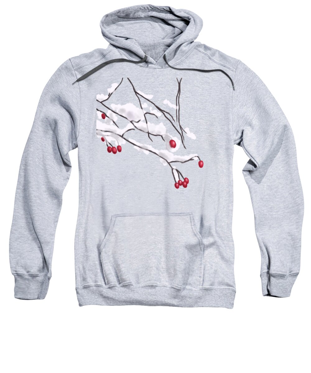 Winter Sweatshirt featuring the digital art Winter Berries And Branches Covered In Snow by Boriana Giormova