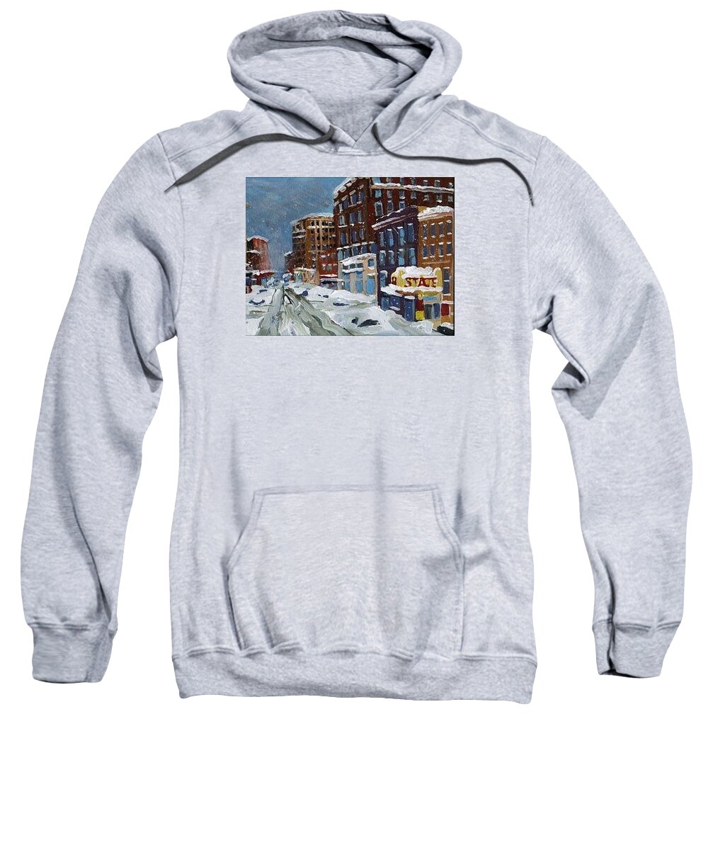 Downtown Sweatshirt featuring the painting Winter Downtown by Rodger Ellingson