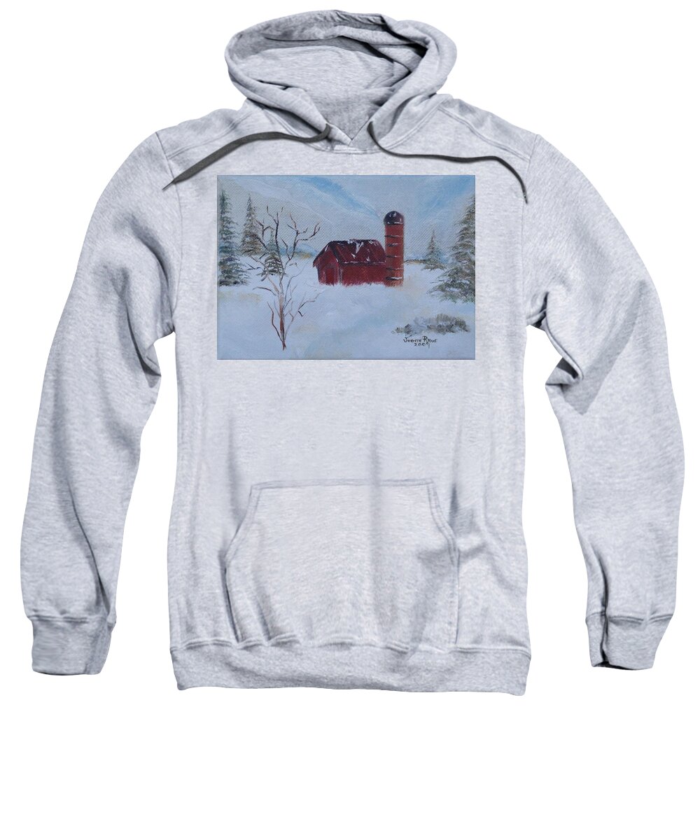 Barn Sweatshirt featuring the painting Winter Farm by Judith Rhue