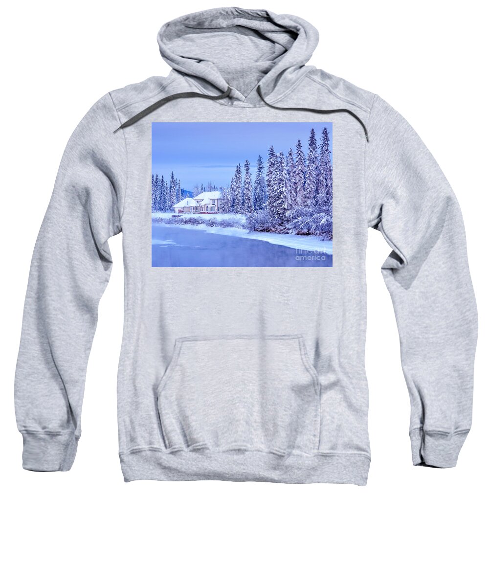 Alaska Sweatshirt featuring the photograph Winter Home on Alaska River by Gary Whitton
