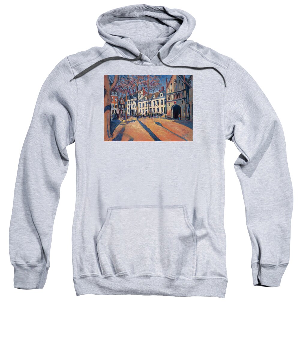 Slevrowweplein Sweatshirt featuring the painting Winter light at the Our Lady Square in Maastricht by Nop Briex
