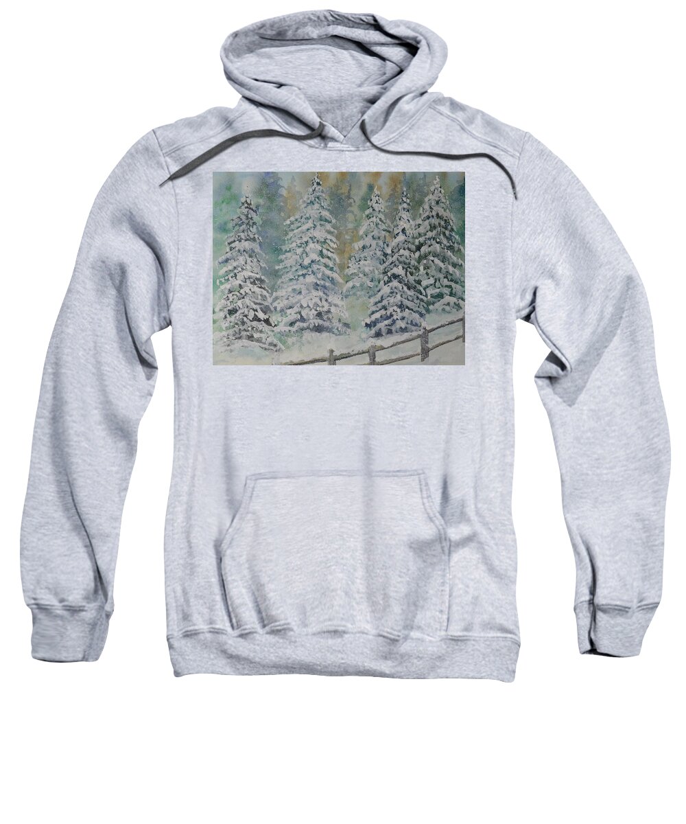 Landscape Sweatshirt featuring the painting Winter Pines by Kellie Chasse