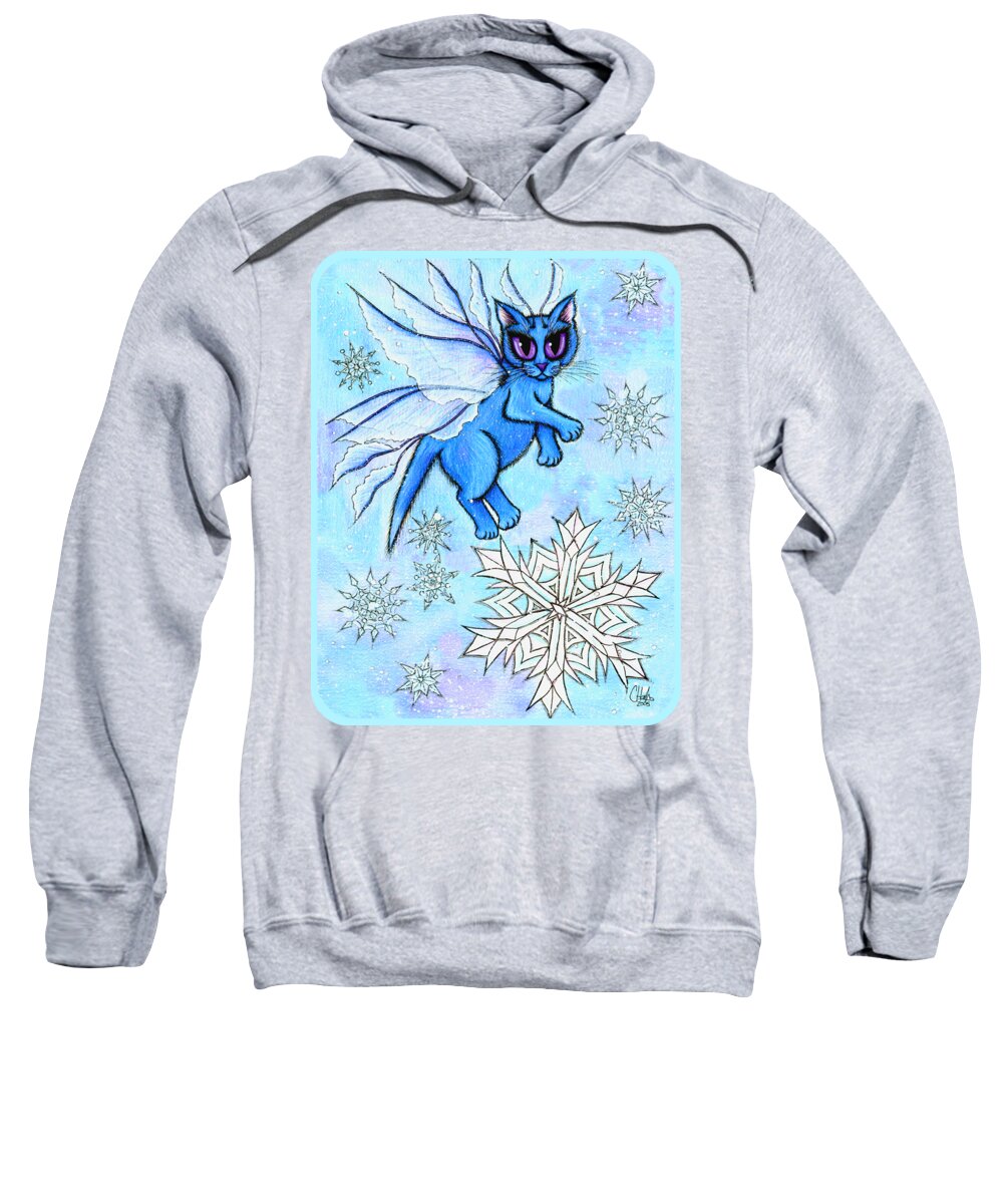 Winter Sweatshirt featuring the painting Winter Snowflake Fairy Cat by Carrie Hawks