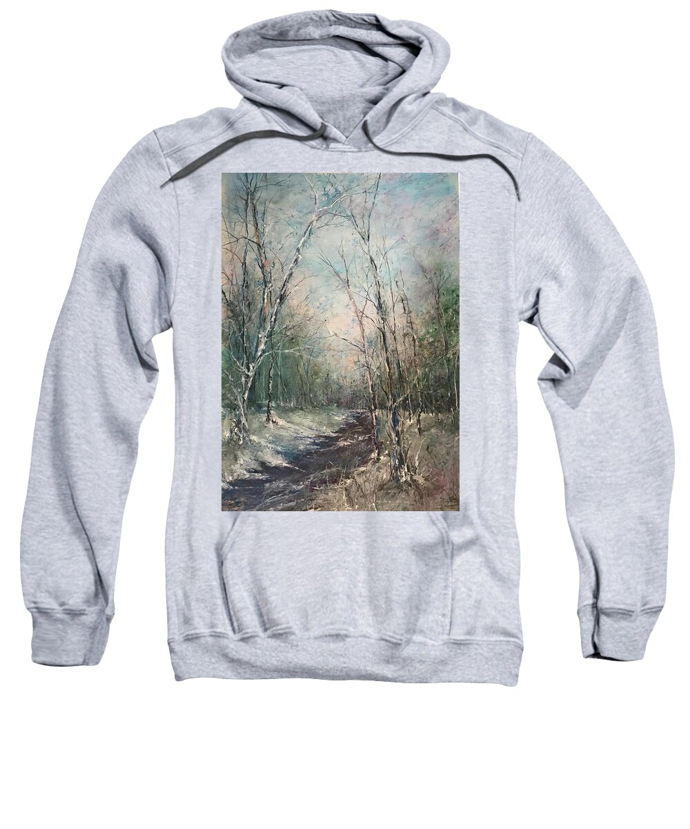Oil Pastel Sweatshirt featuring the painting Winter Sojourn by Robin Miller-Bookhout