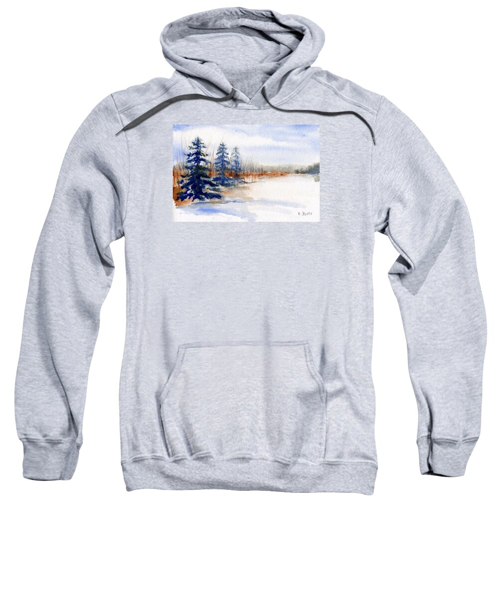 Winter Sweatshirt featuring the painting Winter Storm Watercolor Landscape by Karla Beatty