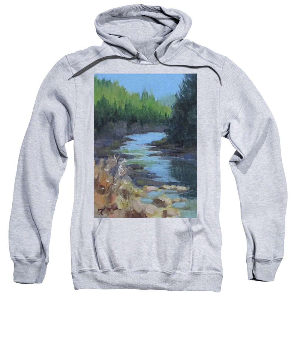 River Sweatshirt featuring the painting Winter Sun - Daily Painting by Karen Ilari