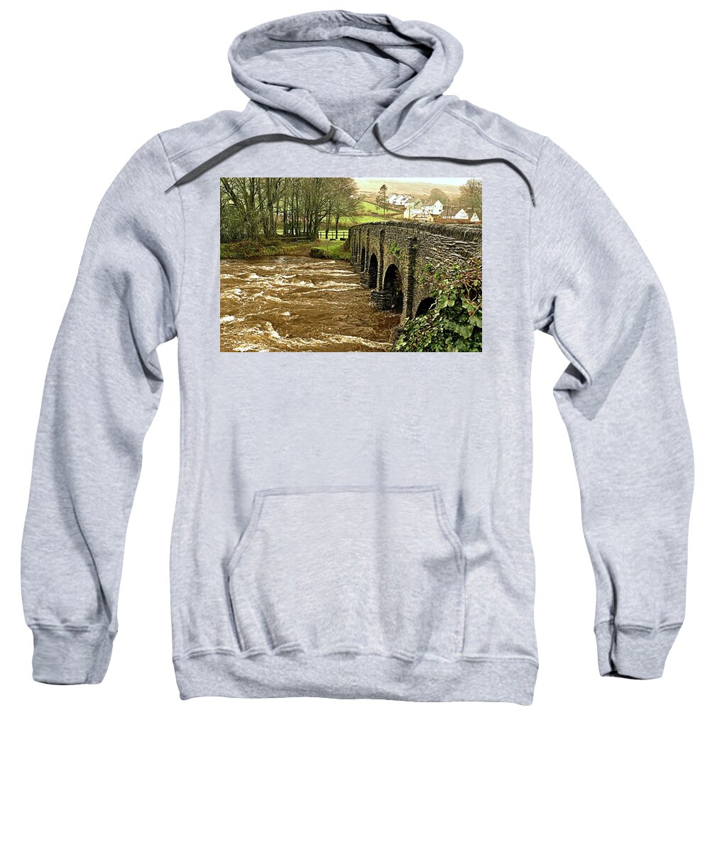 Rivers Sweatshirt featuring the photograph Withypool Bridge in Flood by Richard Denyer
