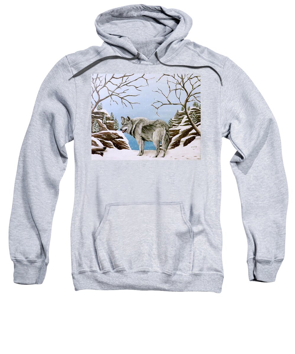 Acrylic Sweatshirt featuring the painting Wolf in Winter by Teresa Wing