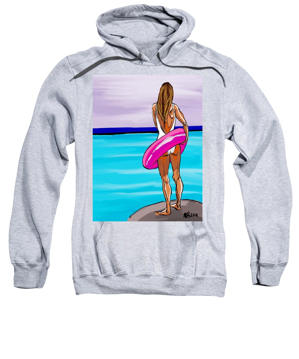 Beach Sweatshirt featuring the digital art Woman With A Float by Michael Kallstrom
