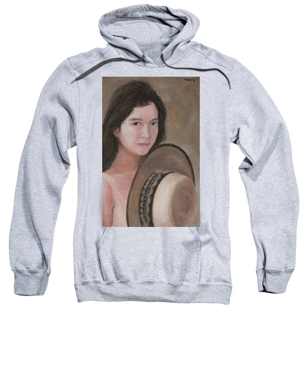 Portrait Sweatshirt featuring the painting Woman With Hat by Masami Iida