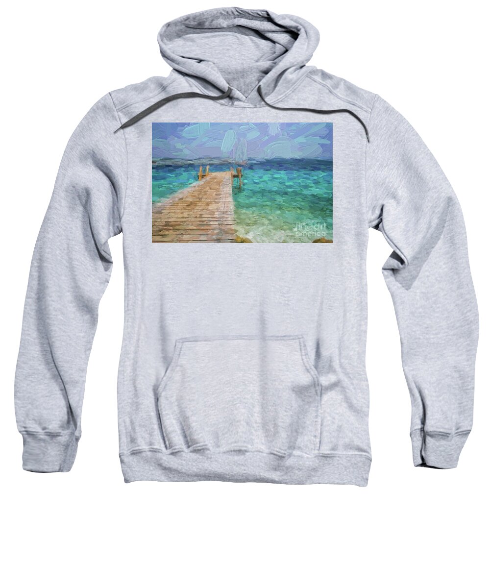 Boat Sweatshirt featuring the digital art Wooden jetty and boat by Patricia Hofmeester