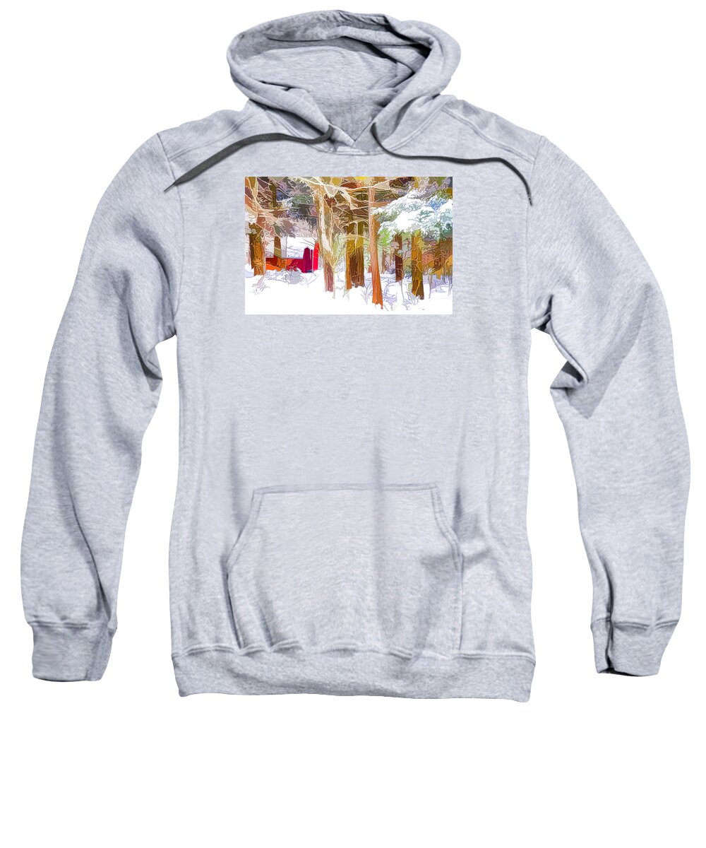 Shed Sweatshirt featuring the painting Wooden shed in winter by Jeelan Clark