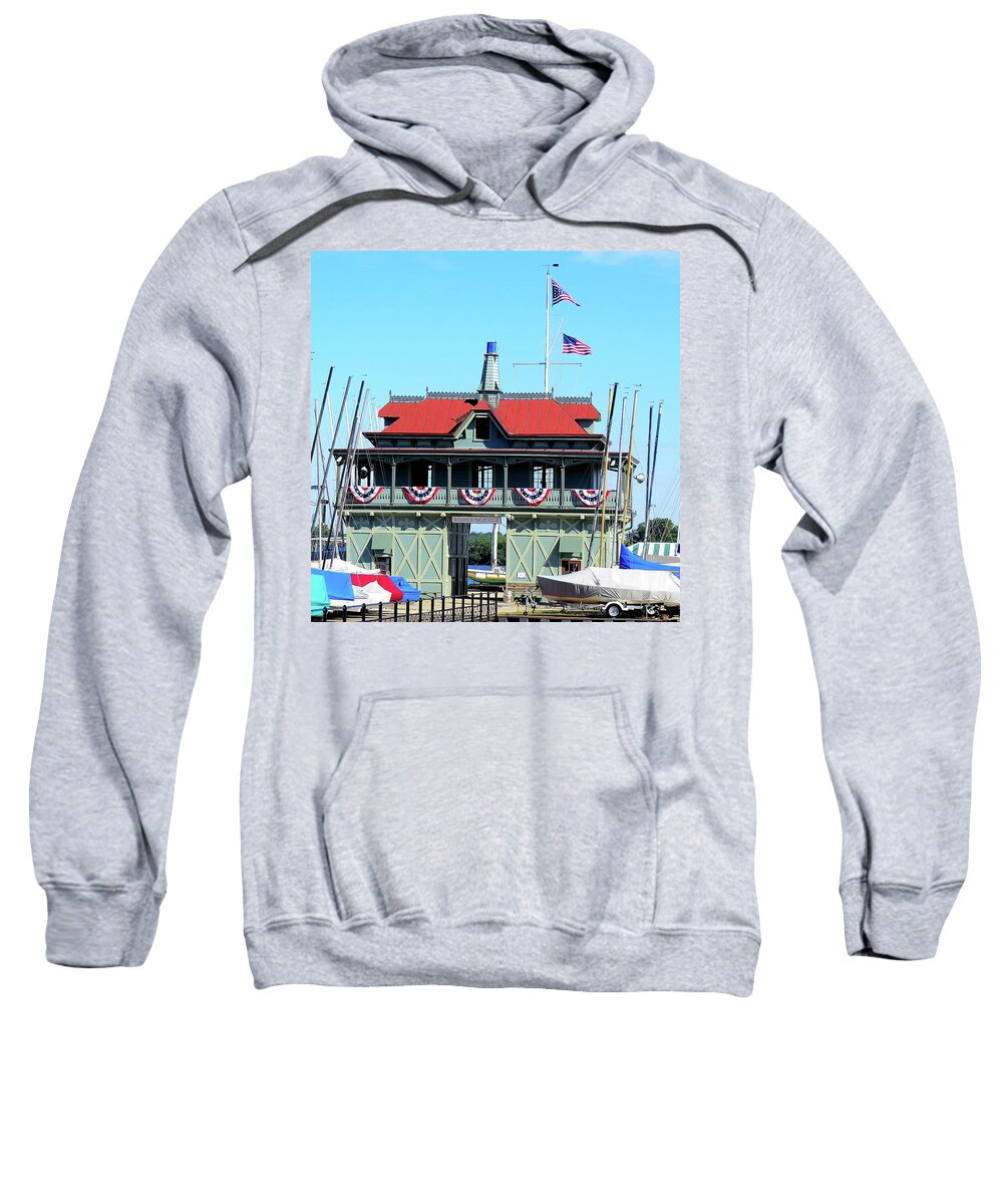 Yacht Club Sweatshirt featuring the photograph 1st Yacht Club on the Delaware by Linda Stern