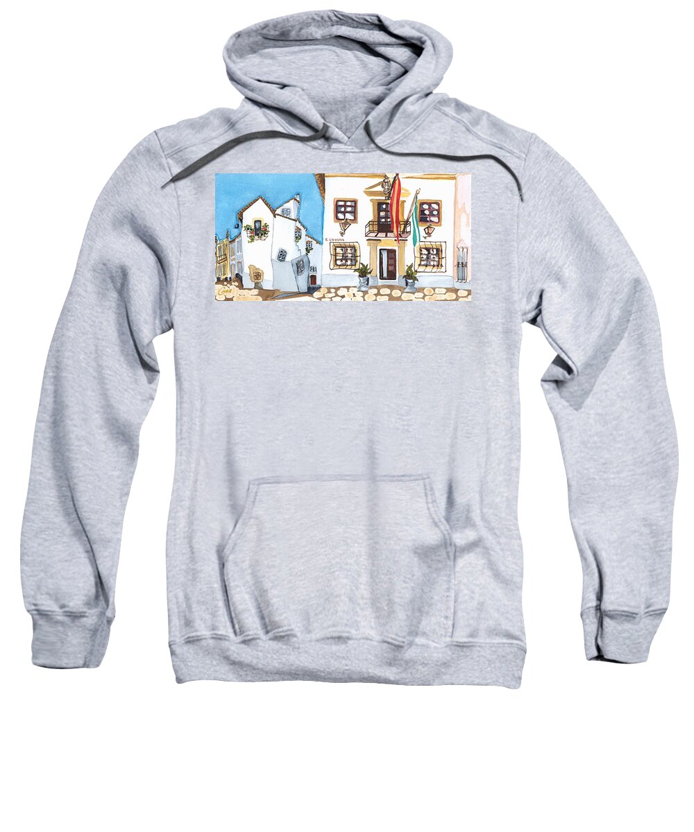 Spain Andalusia Historic Fantasy Village Architecture Impressionist Sweatshirt featuring the painting Zahara, Andalusia by Joan Cordell