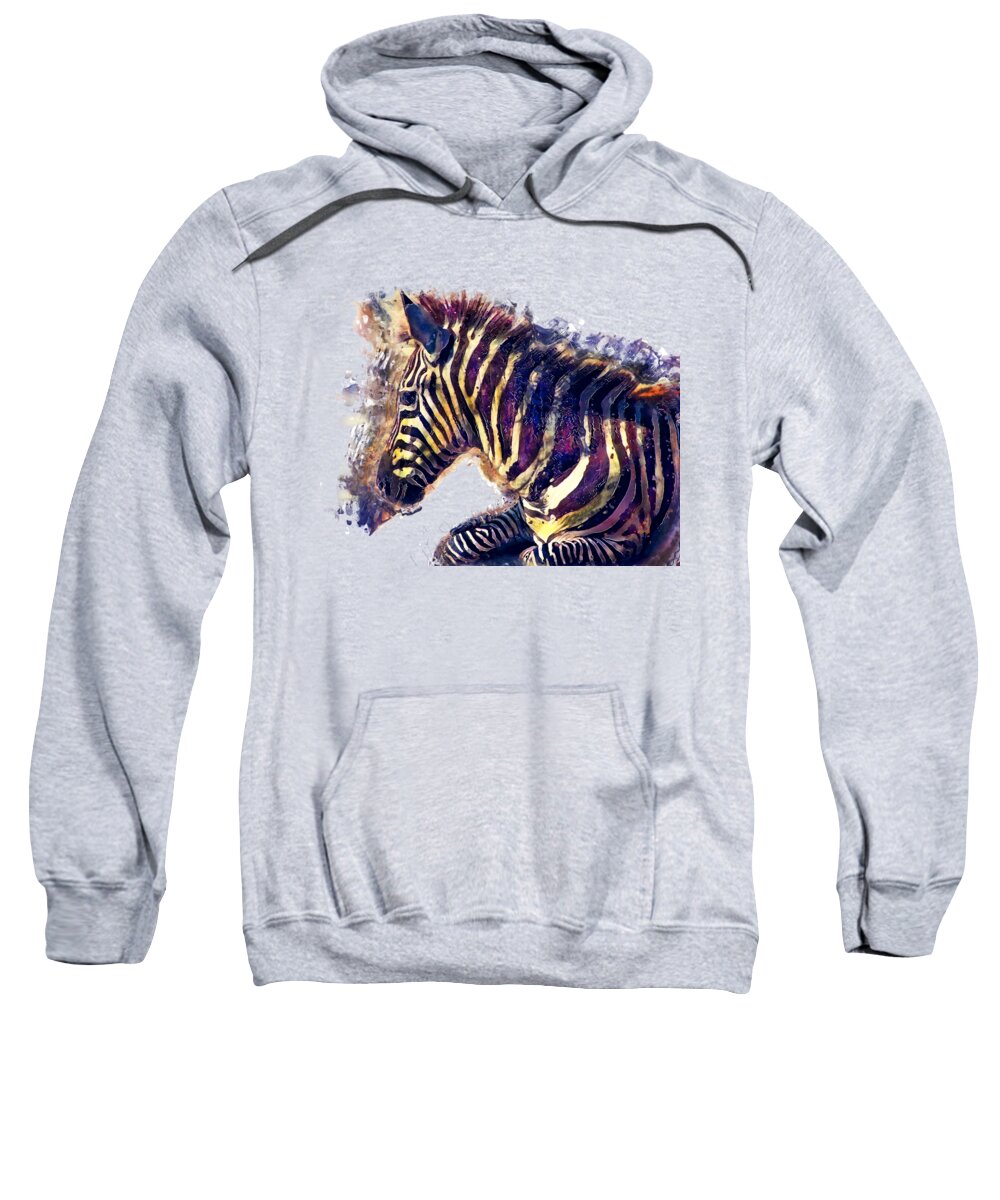 Zebra Sweatshirt featuring the painting Zebra watercolor painting by Justyna Jaszke JBJart