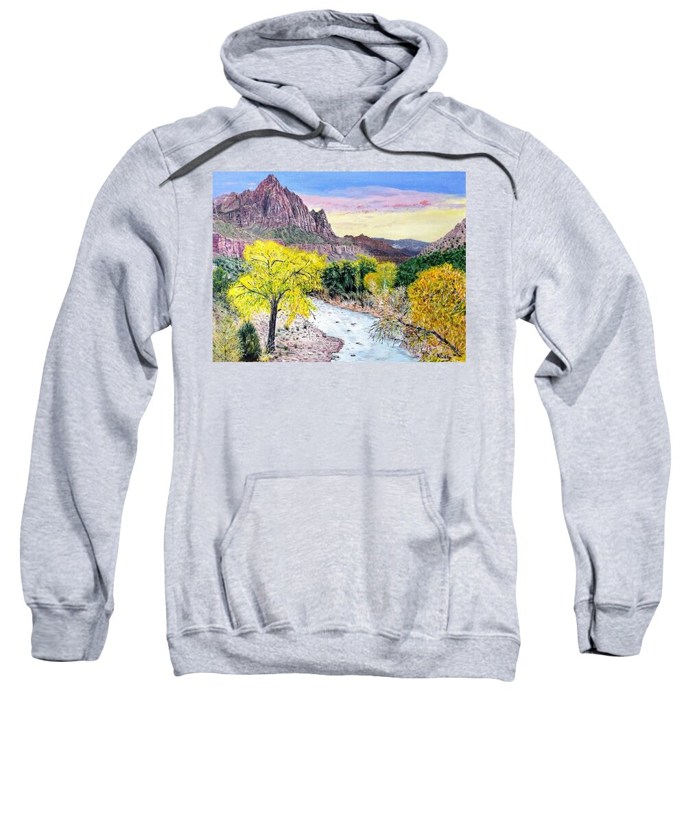 Zion National Park Sweatshirt featuring the painting Zion Creek by Kevin Daly