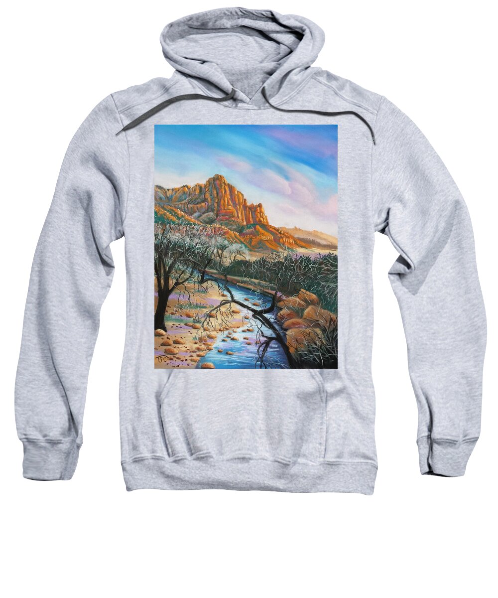 Pastel Sweatshirt featuring the painting Zion National Park by Tammy Crawford