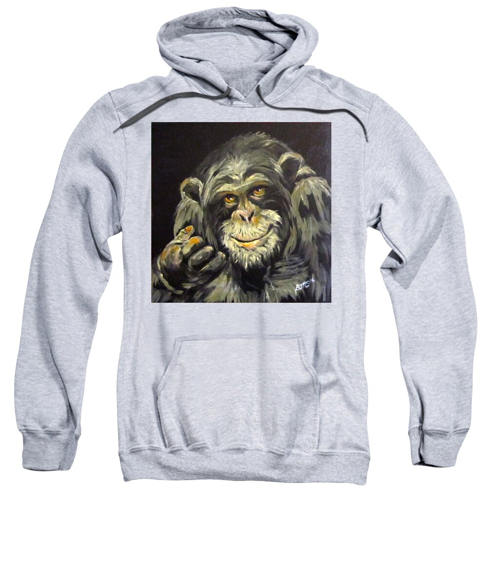 Chimp Sweatshirt featuring the painting Zippy by Barbara O'Toole