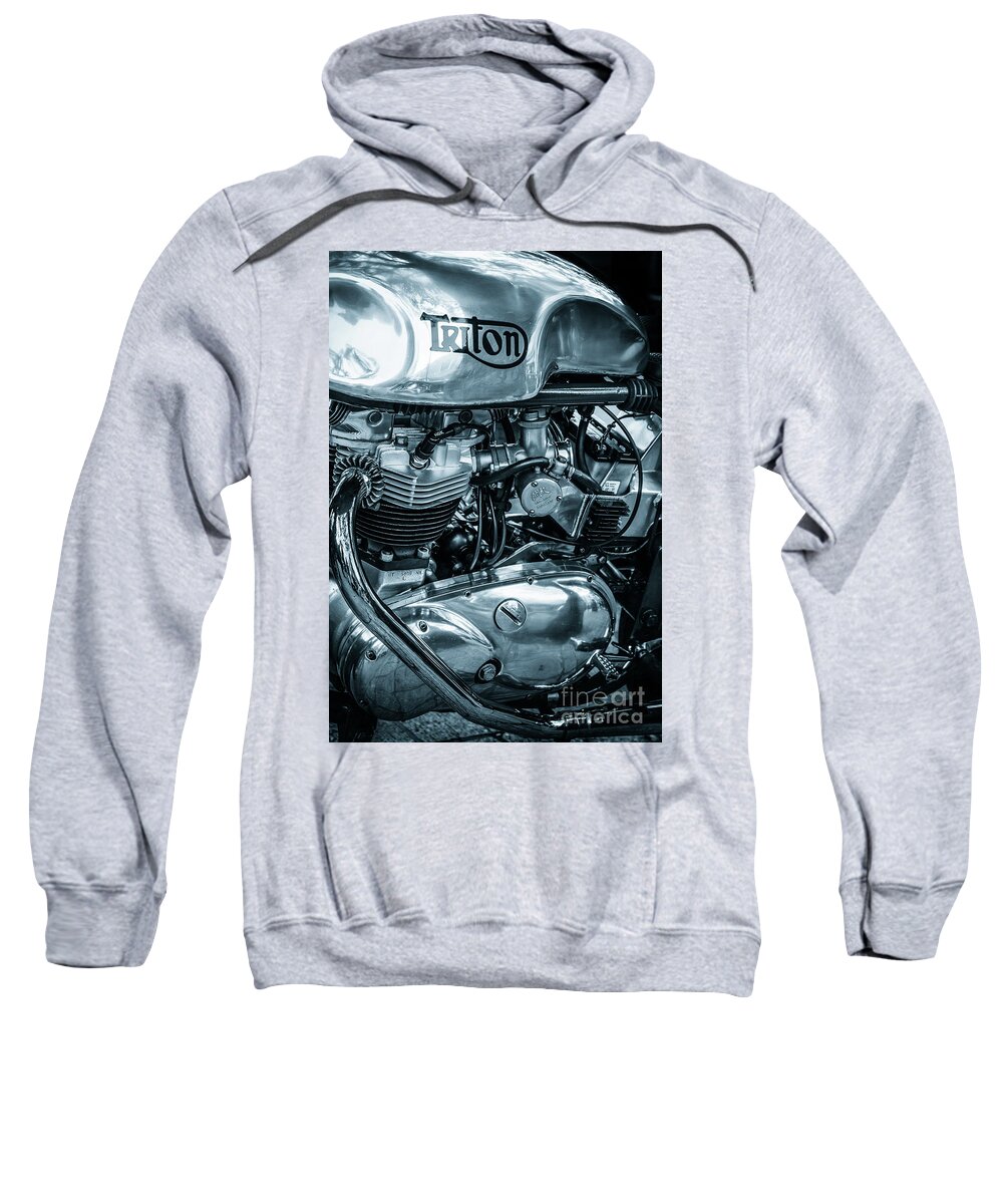 Triton Sweatshirt featuring the photograph Triton classic motorcycle engine and tank by Peter Noyce