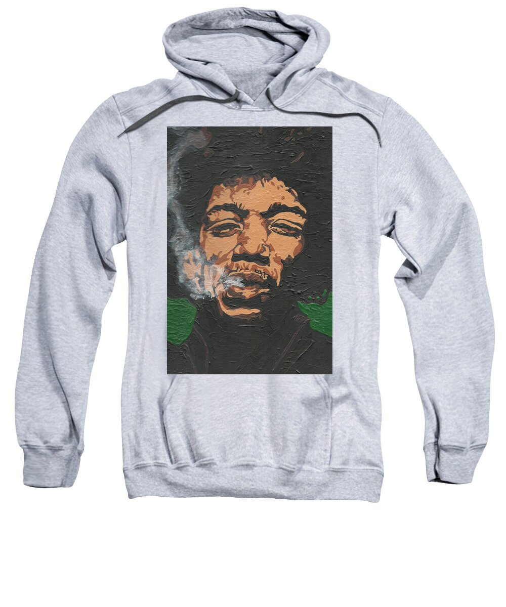 Jimi Hendrix Sweatshirt featuring the painting Jimi Hendrix #3 by Rachel Natalie Rawlins