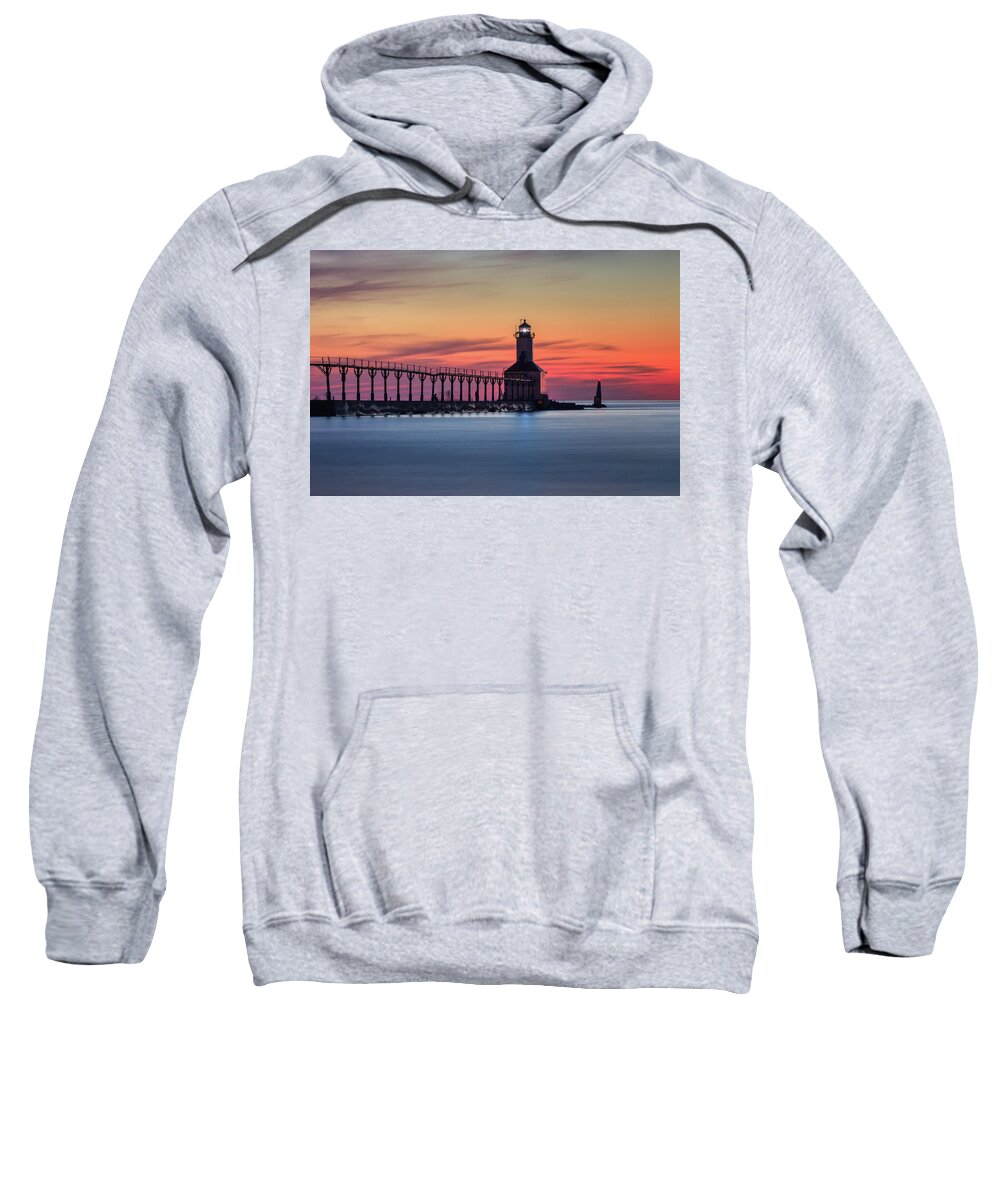 Architecture Sweatshirt featuring the photograph Michigan City East Pierhead Lighthouse After Sunset #1 by Andy Konieczny