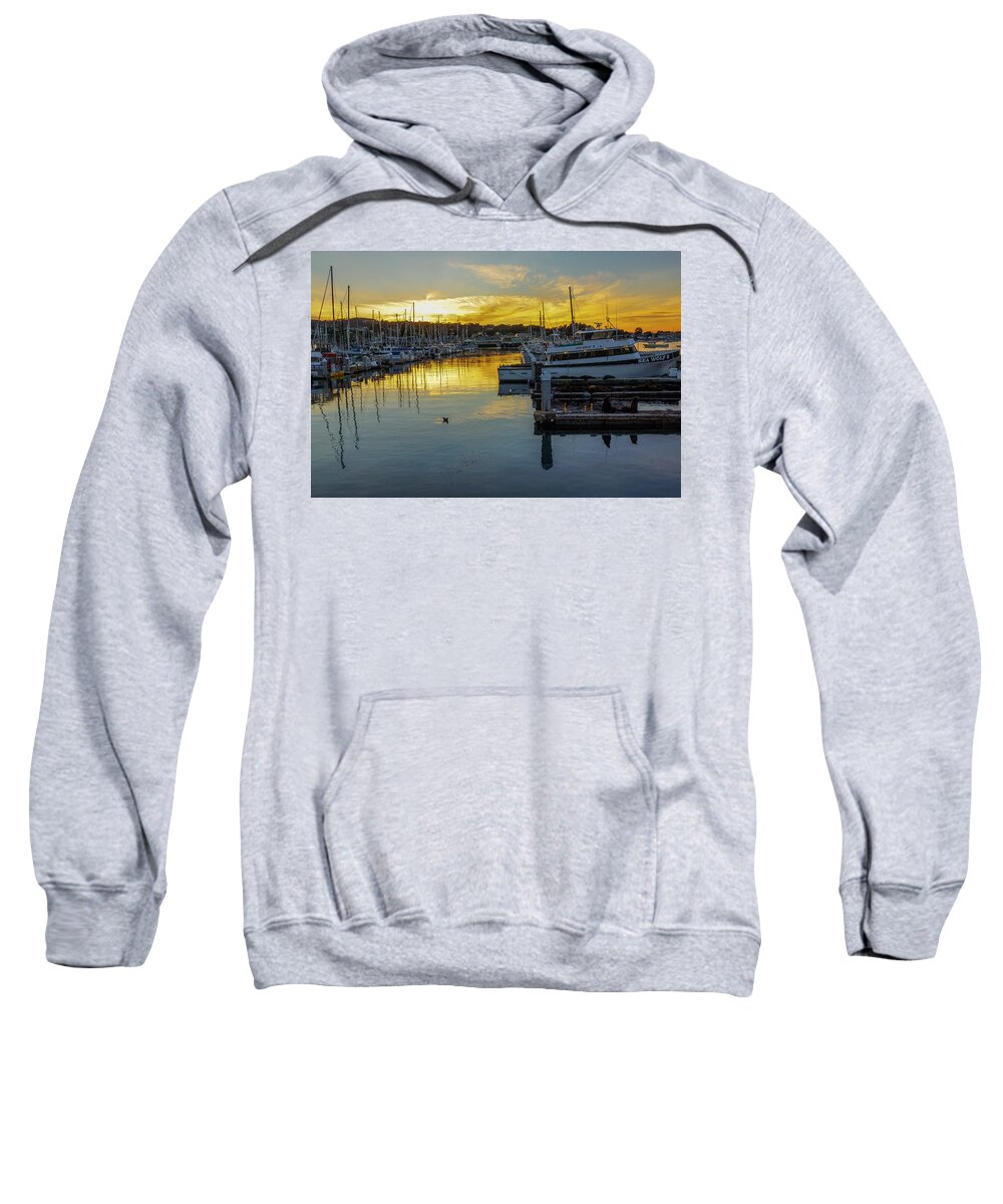 Fshermens Warf In Monterrey Sweatshirt featuring the photograph Monterey Municipal Marina Sunset #1 by Donald Pash