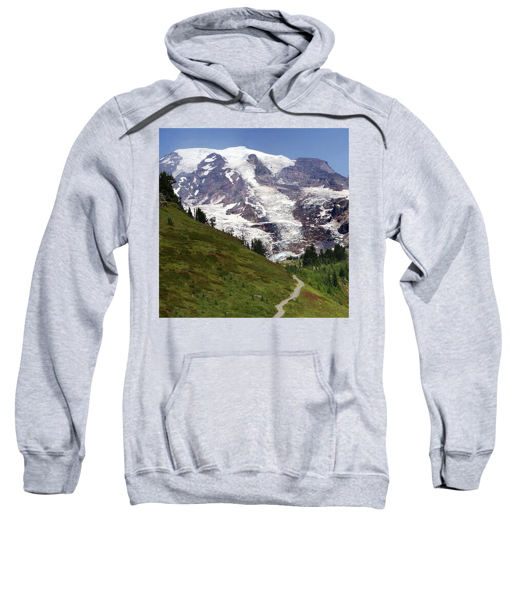 Fir Sweatshirt featuring the photograph Mt. Rainier, with conifer forest #1 by Steve Estvanik