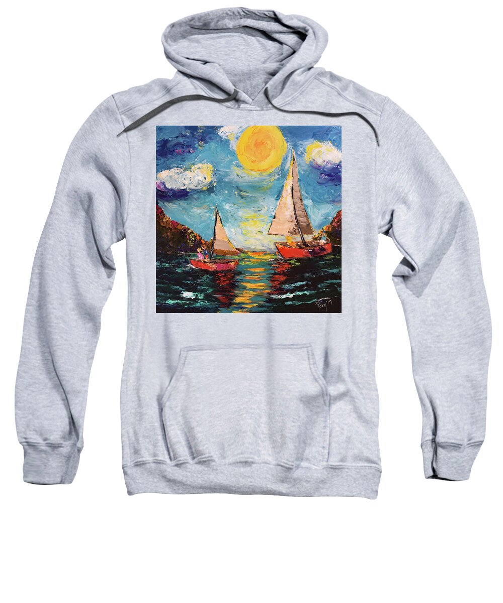 Sailing Sweatshirt featuring the painting Sunny Sails #1 by Roxy Rich
