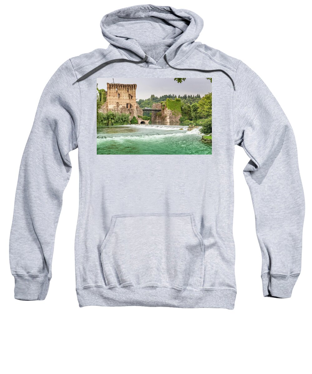 Borghetto Sweatshirt featuring the photograph Waters and ancient buildings of Italian medieval village #1 by Vivida Photo PC