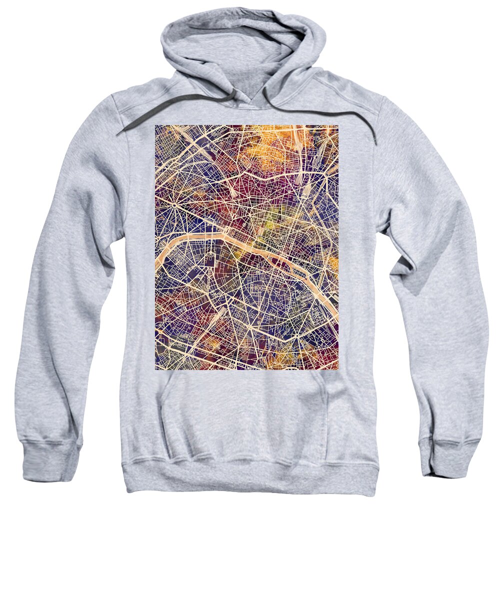 Paris Sweatshirt featuring the digital art Paris France City Map #4 by Michael Tompsett