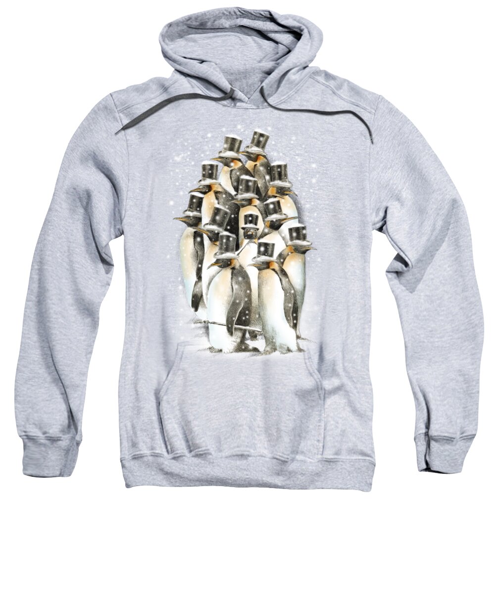 Penguins Sweatshirt featuring the drawing A Gathering in the Snow by Eric Fan