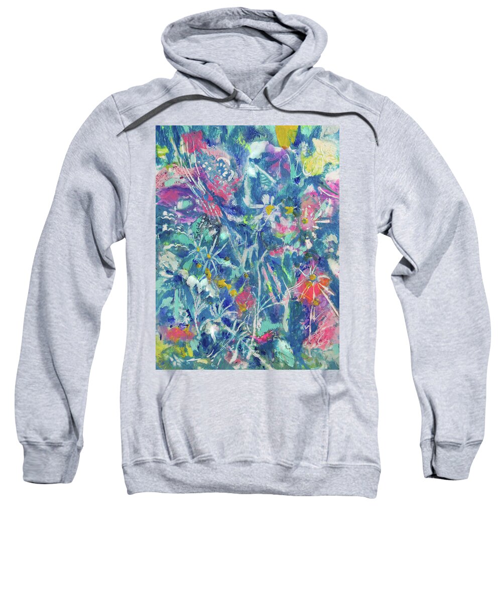 Encaustic Sweatshirt featuring the painting Afternoon Garden by Jean Batzell Fitzgerald